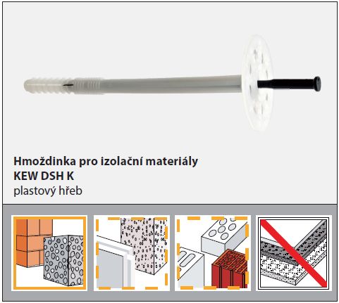 Hmoždinka talířová KEW DSH 10x160mm, trn plast