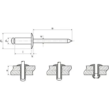 Nýty trhací AL, rozměr 4,8x21mm, plochá hlava 16mm
