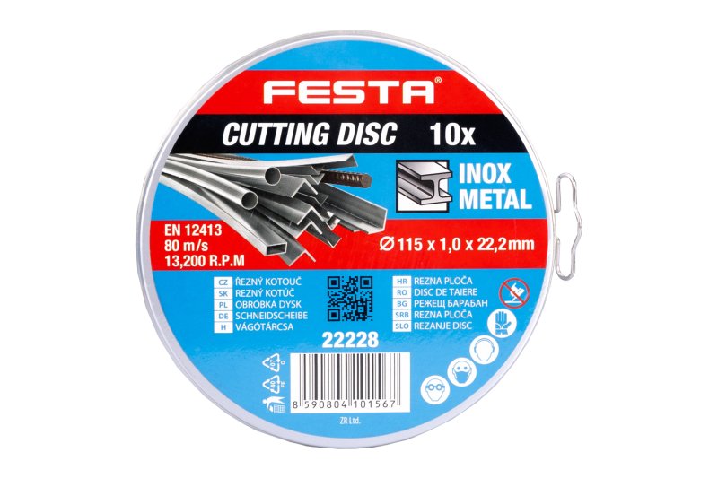 Kotouč řezný na kov a nerez 115x1x22,2mm FESTA, plechová krabička
