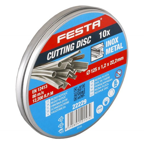 Kotouč řezný na kov a nerez 125x1,2x22,2mm FESTA, plechová krabička