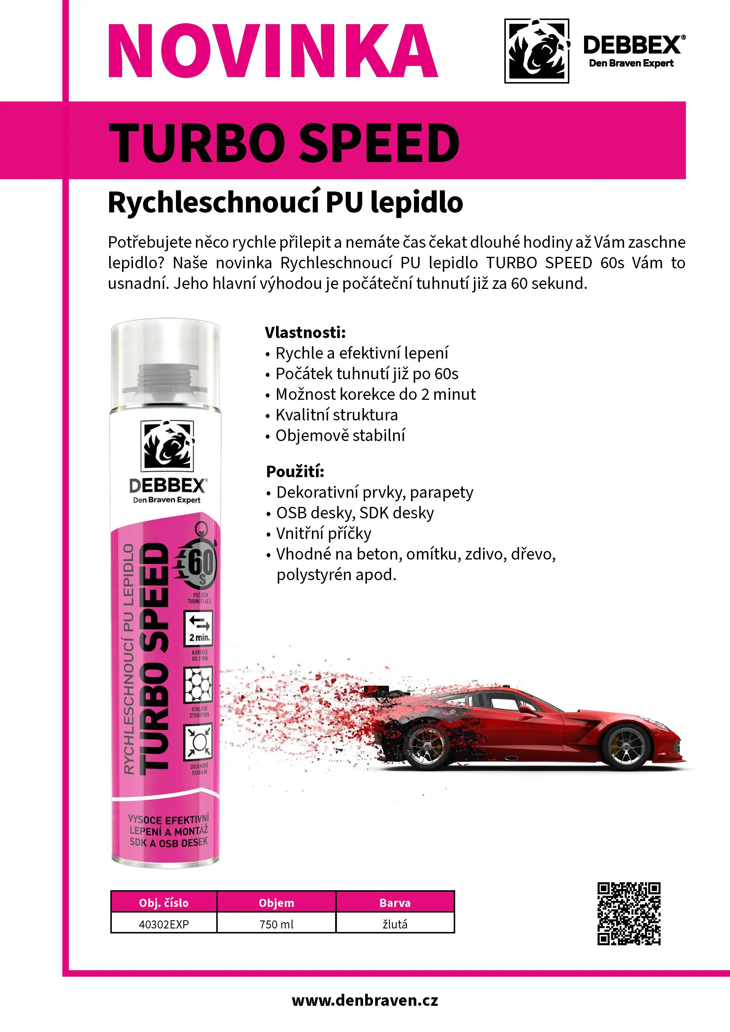 PU pěna - rychleschnoucí lepidlo pistolové Turbo Speed 750ml