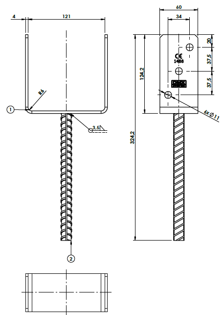 Patka sloupku, U120, 121x120x4mm ZZ