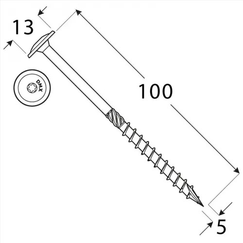 Vrut stavební konstrukční, talířová hlava 5,0x100mm TORX25, ZZ