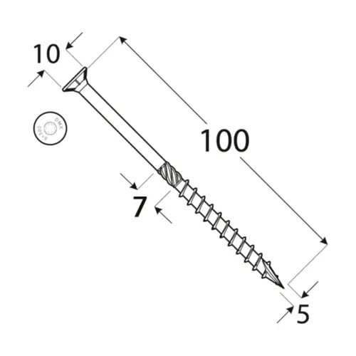 Vrut stavební konstrukční, zapuštěná hlava 5,0x100mm TORX25, ZZ