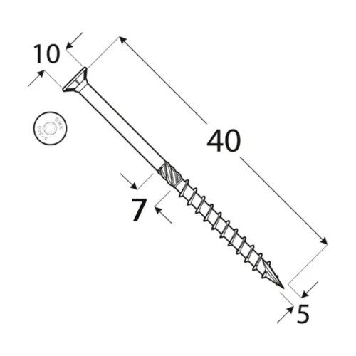 Vrut stavební konstrukční, zapuštěná hlava 5,0x 40mm TORX25, ZZ