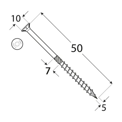 Vrut stavební konstrukční, zapuštěná hlava 5,0x 50mm TORX25, ZZ