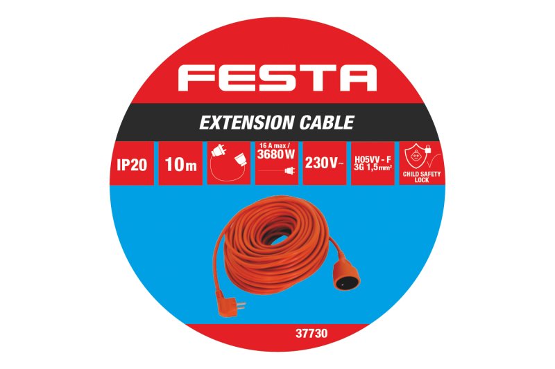 Kabel prodlužovací 10m; 230V; IP20 FESTA