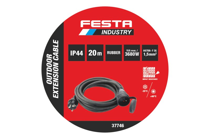 Kabel prodlužovací 20m guma-neopren; 230V; IP44 FESTA INDUSTRY