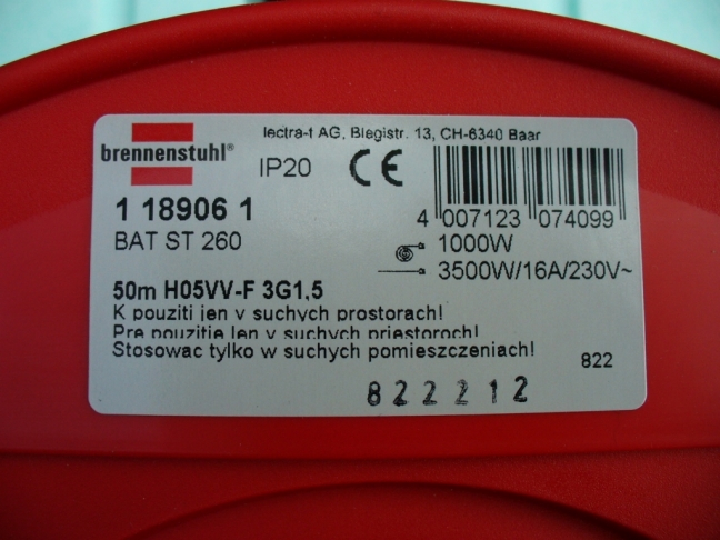 Kabel prodlužovací s bubnem, plastový kabel 50m