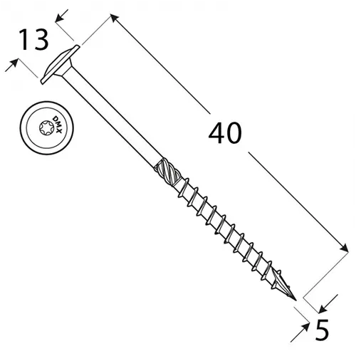 Vrut stavební konstrukční, talířová hlava 5,0x 40mm TORX25, ZZ