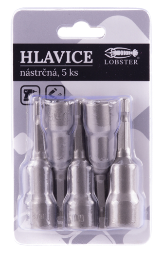 Hlavice utahovací (adaptéry) sada 5 ks magnetické, šestihran, 1/4"