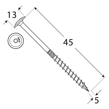 Vrut stavební konstrukční, talířová hlava 5,0x 45mm TORX25, ZZ