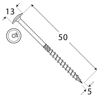 Vrut stavební konstrukční, talířová hlava 5,0x 50mm TORX25, ZZ