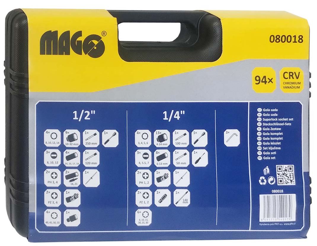 Bity - sada bitů a hlavic s ráčnou 1/4"+1/2"- 94ks