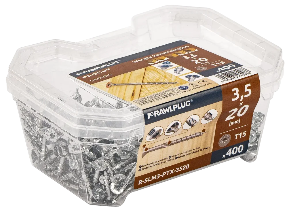 Vrut stavební konstrukční PROCUT-PTX, zapuštěná hlava 3,5x 20mm TORX15, ZB