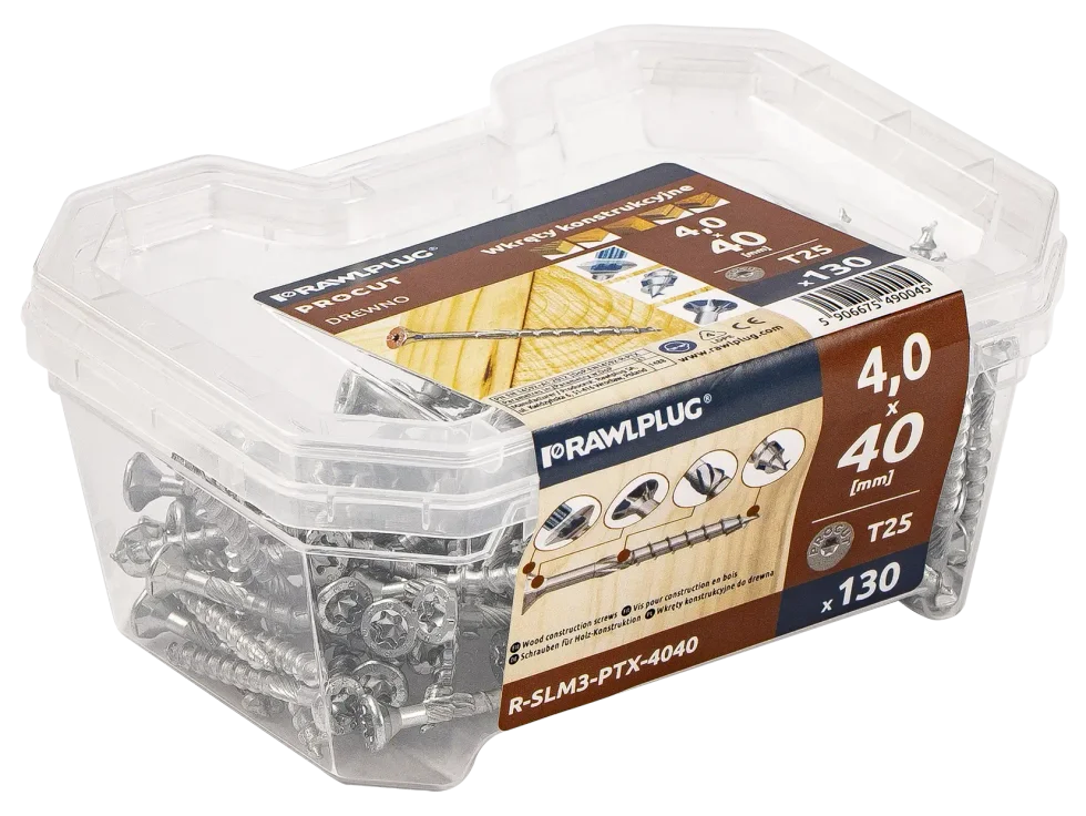 Vrut stavební konstrukční PROCUT-PTX, zapuštěná hlava 4,0x 40mm TORX25, ZB