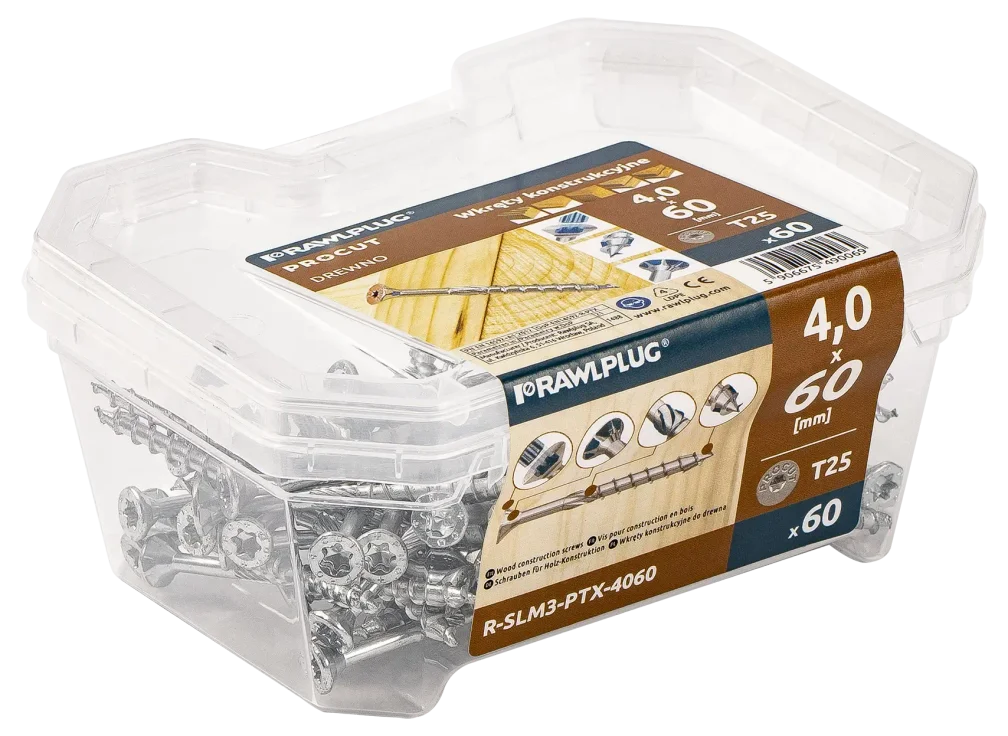 Vrut stavební konstrukční PROCUT-PTX, zapuštěná hlava 4,0x 60mm TORX25, ZB
