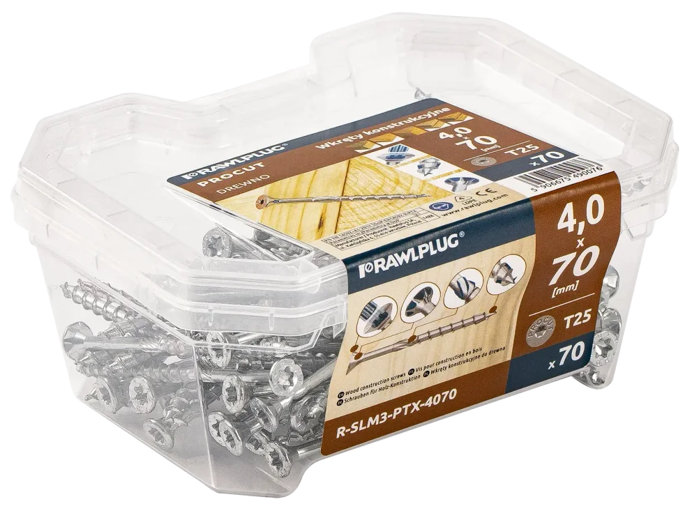 Vrut stavební konstrukční PROCUT-PTX, zapuštěná hlava 4,0x 70mm TORX25, ZB