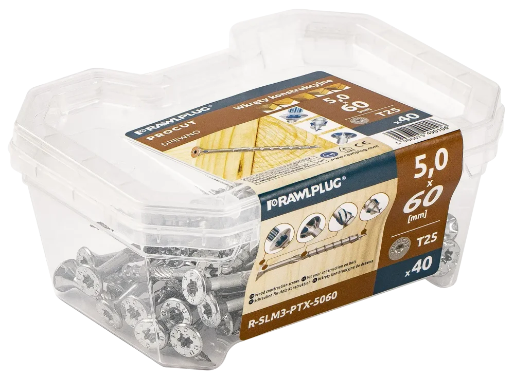 Vrut stavební konstrukční PROCUT-PTX, zapuštěná hlava 5,0x 60mm TORX25, ZB