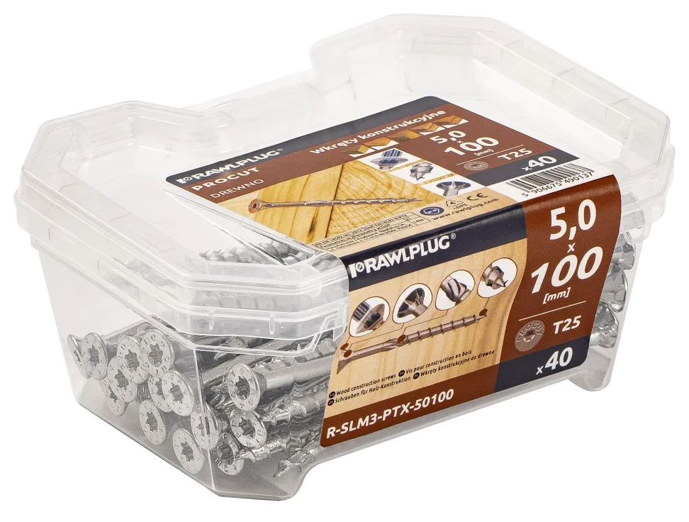 Vrut stavební konstrukční PROCUT-PTX, zapuštěná hlava 5,0x100mm TORX25, ZB
