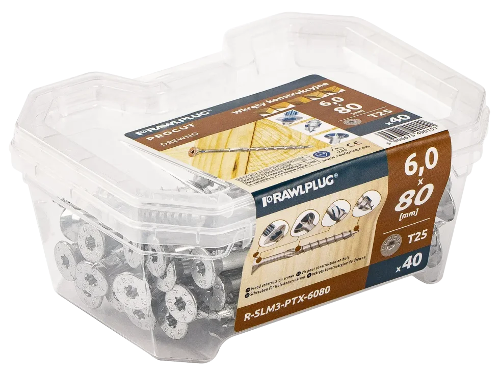 Vrut stavební konstrukční PROCUT-PTX, zapuštěná hlava 6,0x 80mm TORX25, ZB