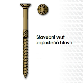 Vrut stavební konstrukční, zapuštěná hlava 6,0x280mm TORX30, ZZ
