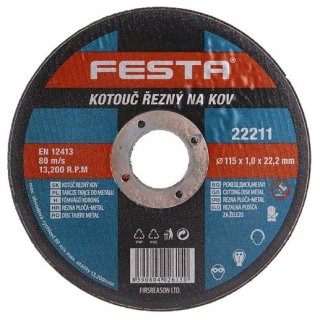 Kotouč řezný na kov a nerez 115x1x22,2mm FESTA